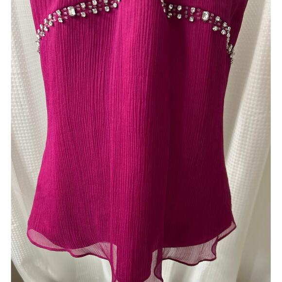 Express Y2K Silk Magenta Pink Embellished Babydoll Halter Top Medium - Picture 9 of 11